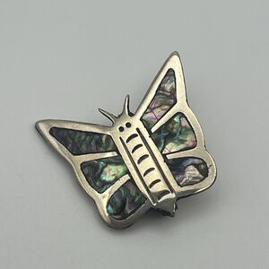 Vintage Mexico Lpaca Abalone Sterling Silver 925 Butterfly Brooch
